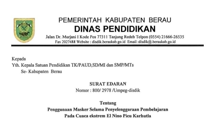 Cegah Ispa, Disdik Keluarkan Surat Edaran Penggunaan Masker